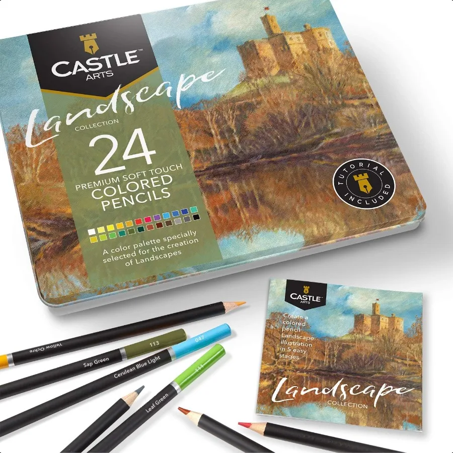 

Castle Arts Themed 24 Coloured Pencil Set in Tin Box Perfect Colours for Landscapes. Featuring Quality Smooth Coloured Cores er