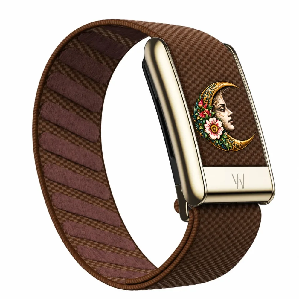 Lunar Goddess Floral Art Nylon Woven Strap For WHOOP 5.0 MG Celestial Moon Pattern Luxury Fashion Replacement Wristband
