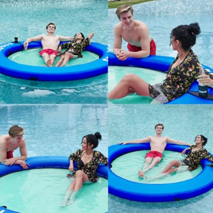 Okrągły, dmuchany hamak wodny, wytrzymały ponton do jeziora, materac do opalania dla dorosłych, platforma do pływania w basenie.