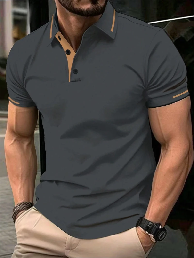Camisetas Polo de Color Puro de Moda Sencilla para Hombre, Camiseta Polo de Manga Corta Informal de Verano con Estampado 3D, Camisetas Retro para Uso Diario y Negocios