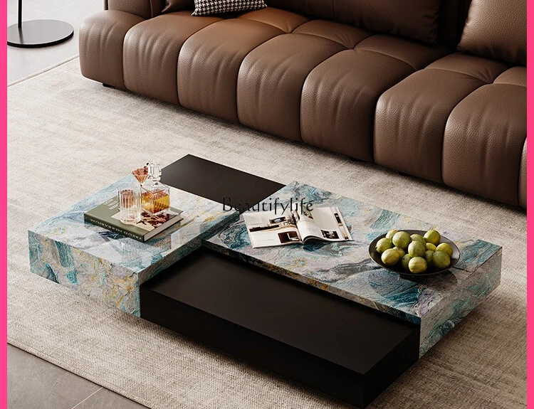 

-*Rock slab coffee table Italian light luxury minimalist high-end feeling Symphony secret realm coffee table