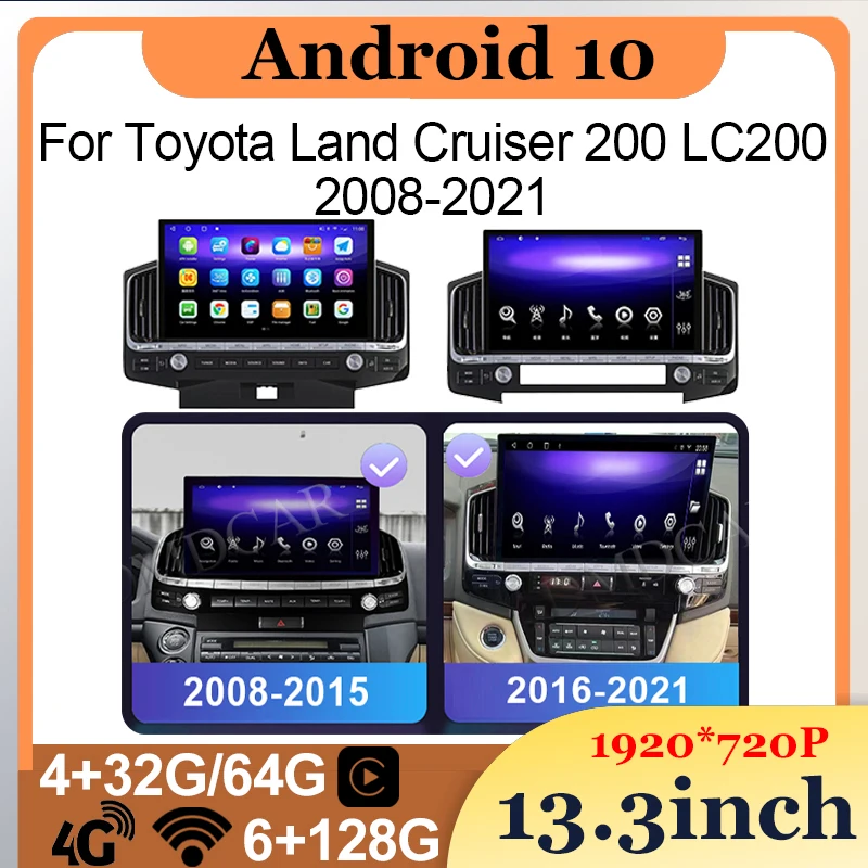 

Android 10.0 13.3" Car Radio Multimedia Player GPS Navigation Carplay For TOYOTA Land Cruiser 200 LC200 2007-2021 DSP 4G WIFI