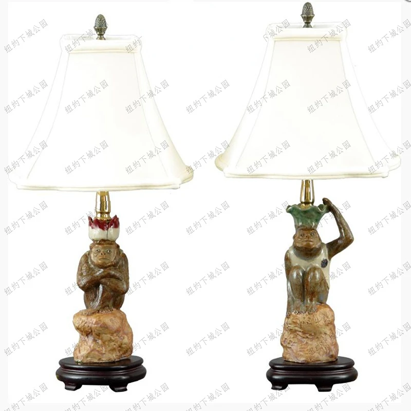 New York Downtown Park Imported Exotic Monkey Servant Ceramic Lamp Holder Exquisite Table Lamp