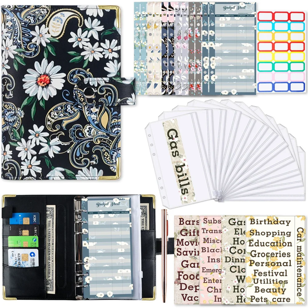 

A6 Colorful Printed Binder Budget Loose-leaf Notebook Binder Planner Money Organizer Cash Budget Financial Planner Hand Book