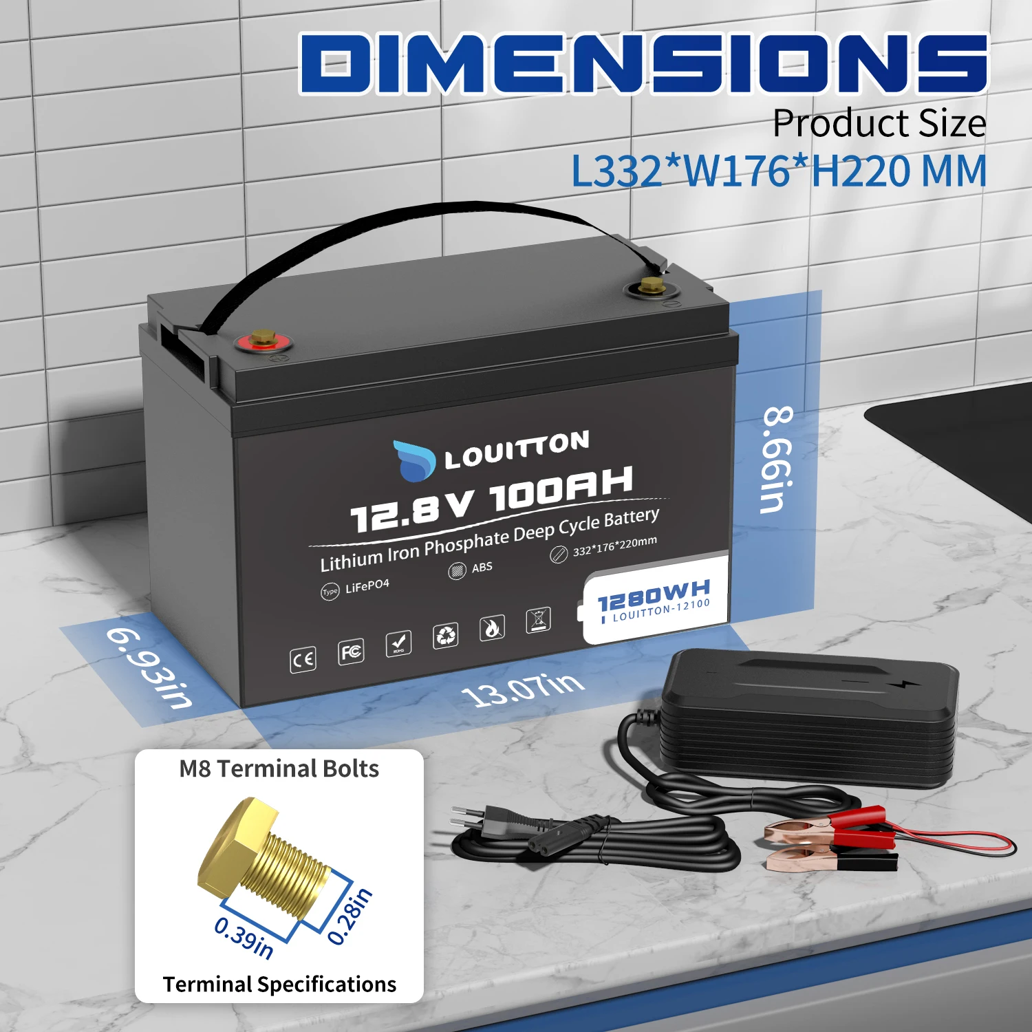 Lifepo4 100 Ah 12V Battery 1280 Wh Series BMS Protected For RV, Boat, Camping Or Solar System Replacement  AGM Or Gel Batterie