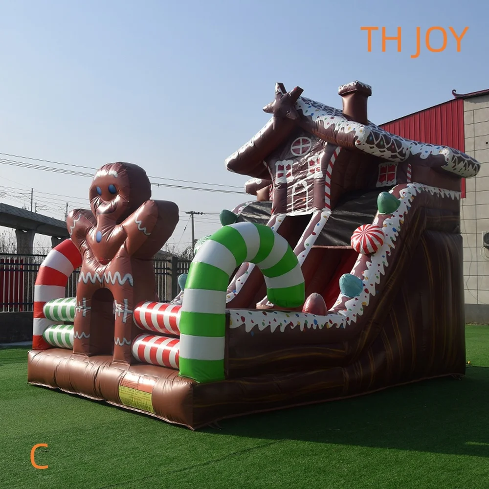 海上輸送による配送、インフレータブルジンジャーブレッドバウンサー滑り台パーティー用業務用インフレータブル滑り台遊具（クリスマス用）