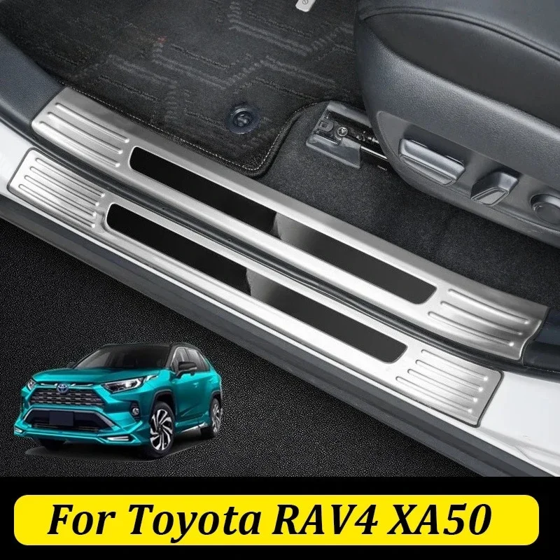 8 Stück für Toyota RAV4 XA50 RAV4 2019 2021 2022 2023 2024 2025 Edelstahl-Autotürschwellenschutz-Aufkleber Schwellenpedalstreifen