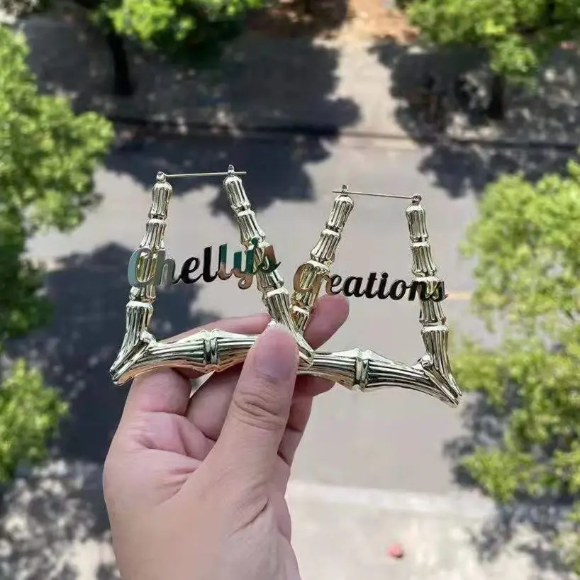 

Серьги DHQH на заказ с именем/писью, персонализированные трапециевидные бамбуковые серьги из нержавеющей стали, женские серьги по индивидуальному заказу для подарка