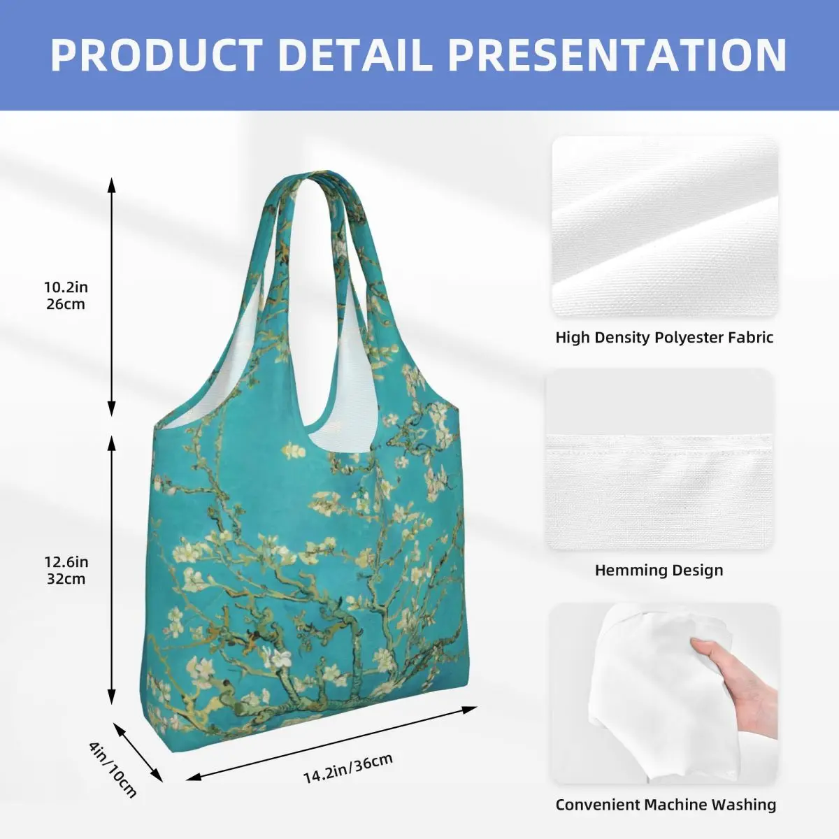 Almond Blossoms Vincent Van Gogh Shopping Canvas Bag Women Durable Big Capacity Groceries Art Flowers Painting Shopper Tote Bags