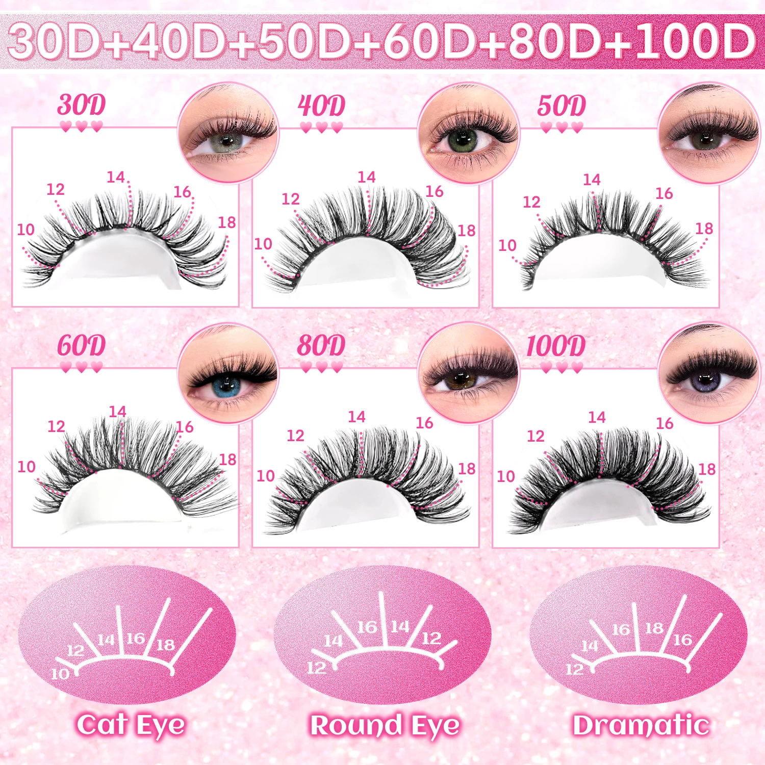 Large Capacity Eyelashes False Eyelashes 30D 40D 50D 60D 80D 100D Mixed Pack with Glue Tweezers, Glue Exquisite Gift Box