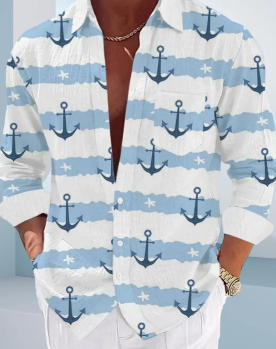 New men's casual shirt summer Hawaiian shirt 3D printed casual long sleeved shirt men's plus size XS-6XL