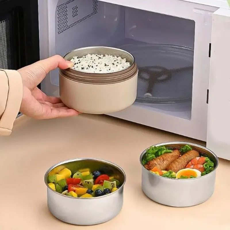 

3-слойный ланч-бокс из нержавеющей стали, круглый изолированный ланч-бокс большой емкости, запечатанный с ложками, набор контейнеров для обеда для пикника