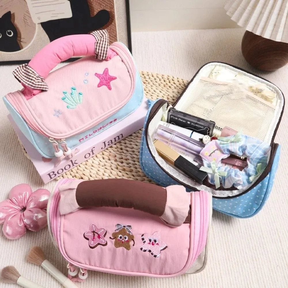 Ручная косметичка большой емкости, многофункциональная эстетичная косметичка с цветными блоками, органайзер для канцелярских принадлежностей ярких цветов