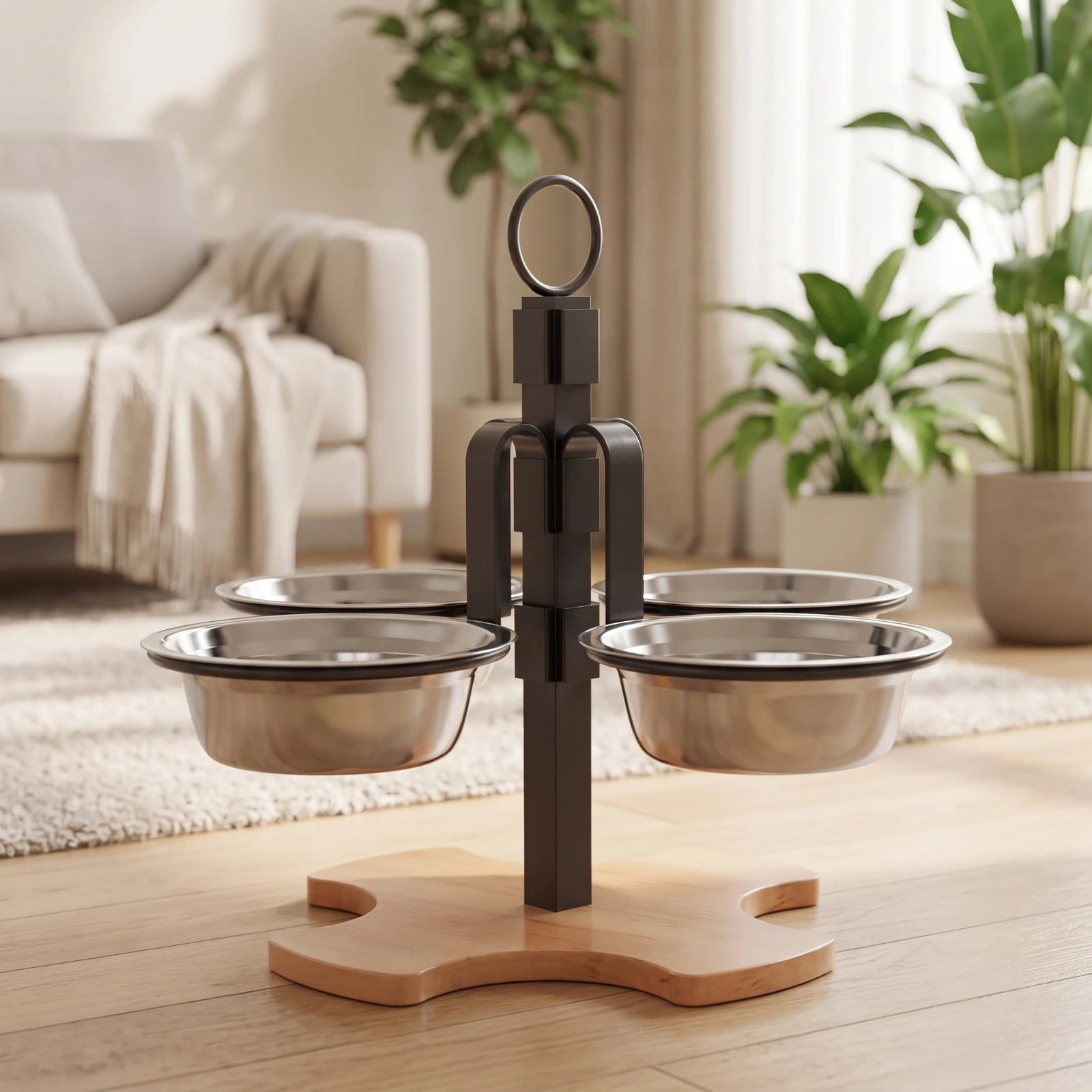 Raised Cat Bowl Holder with Four Bowls Space-Saving Cat Bowl Stand Elevated Pet Feeder Long-Lasting Raised Pet Feeding Station view 6