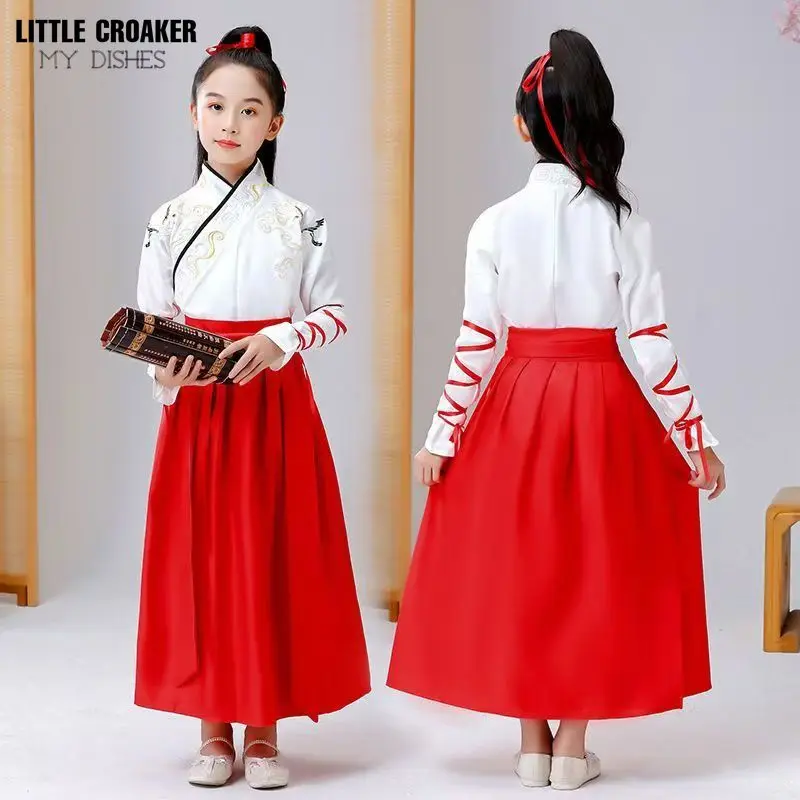 Ancient Chinese Children Traditional Costume Boys and Girls White Black and Red Hanfu Cosplay Dress for Halloween Kids Cosplay