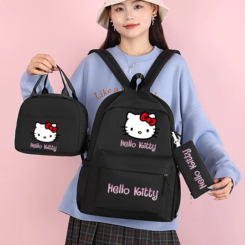 3Pcs/set Sanrio Hello Kitty Backpack with Lunch Bag for Women Student Teenagers School Bags Comfortable Travel Sets Rucksack