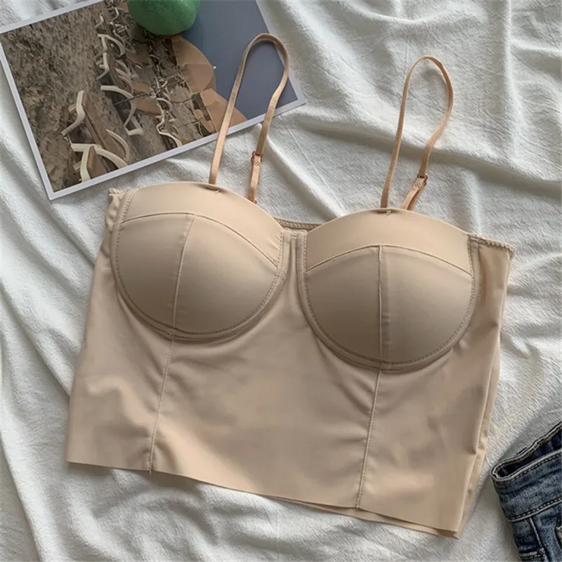 Mode Nieuwe Zomer Herfst Slanke Backless Camis Vrouwen Ijs Zijde Mouwloze Tank Vrouwelijke Sexy Strapless Dieptepunt Vest Korte Tops