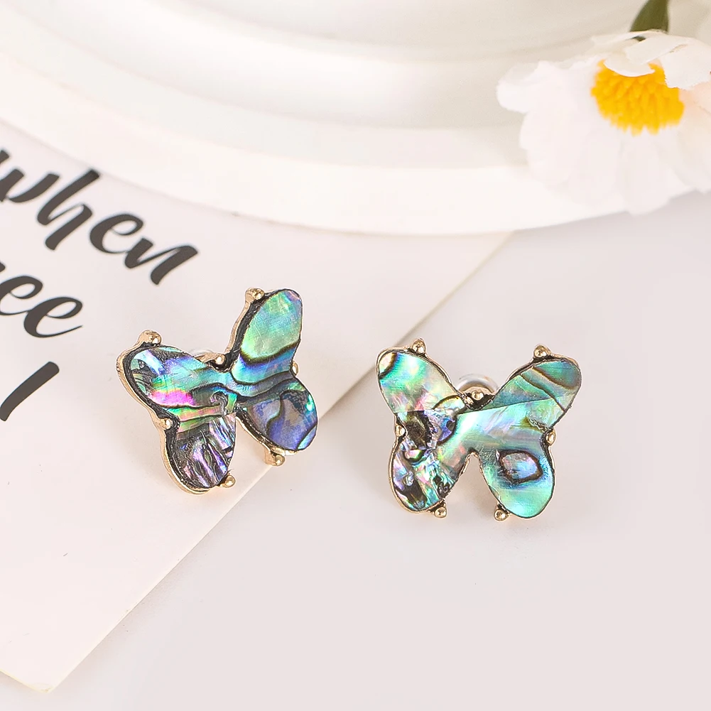 

Natural Abalone Shell Fashion Butterfly Shape Stud Earrings for Women Temperament Ear Accessories Party Statement Jewelry Gifts