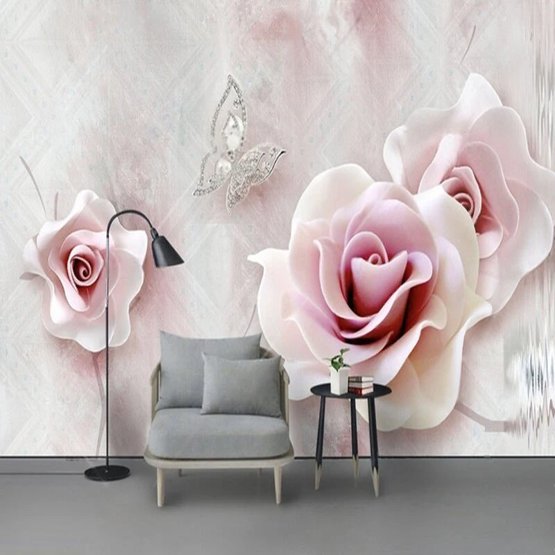 

Скандинавский креативный современный элегантный и простой 3d рельефный телевизор с розой, роскошный домашний диван для спальни, фон, настенная живопись