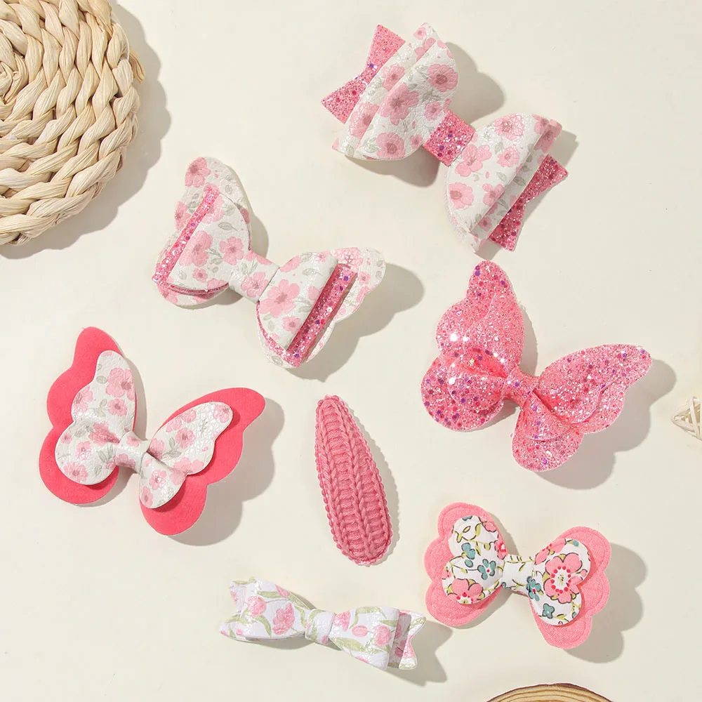 4가지 스타일의 나비 머리핀, 아이들용 리본 헤어핀, 정교한 소녀 패션 귀여운 화려한 바레트 클립, 프린트된 아기 헤어 액세서리