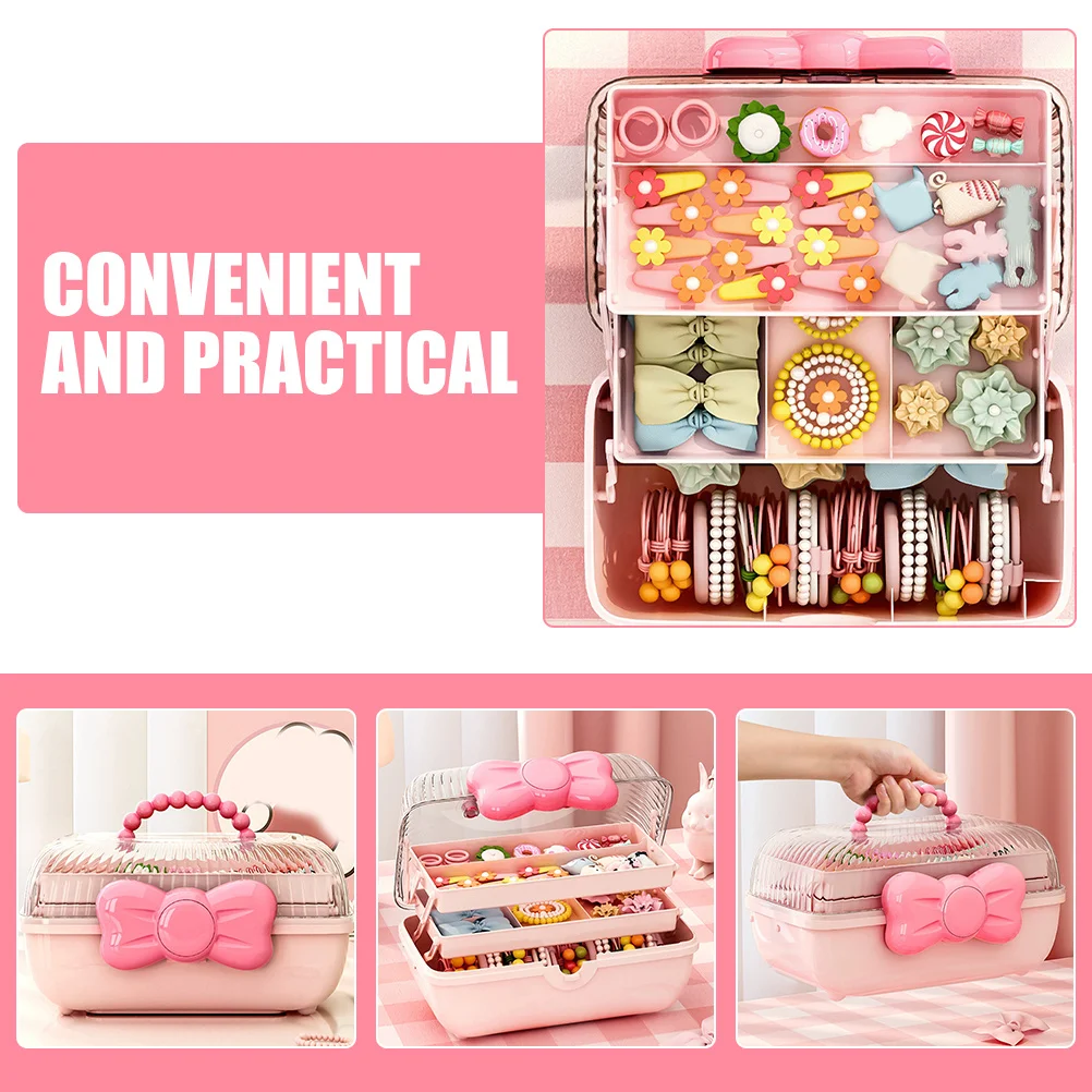 

Adorable Hair Accessories Organizer Storage Box Portable Jewelry Container With Bow Decor Desktop Hair Clips Case For
