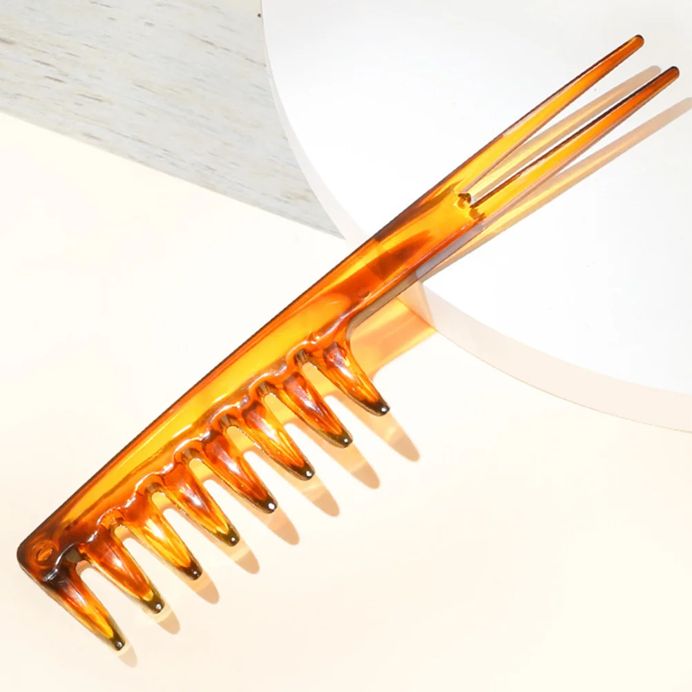 

2 pcs Hairdressing Combs Men Styling Wide Tooth Amber Curved Fork Large Back Hairstyling Plastic Grooming Gifts