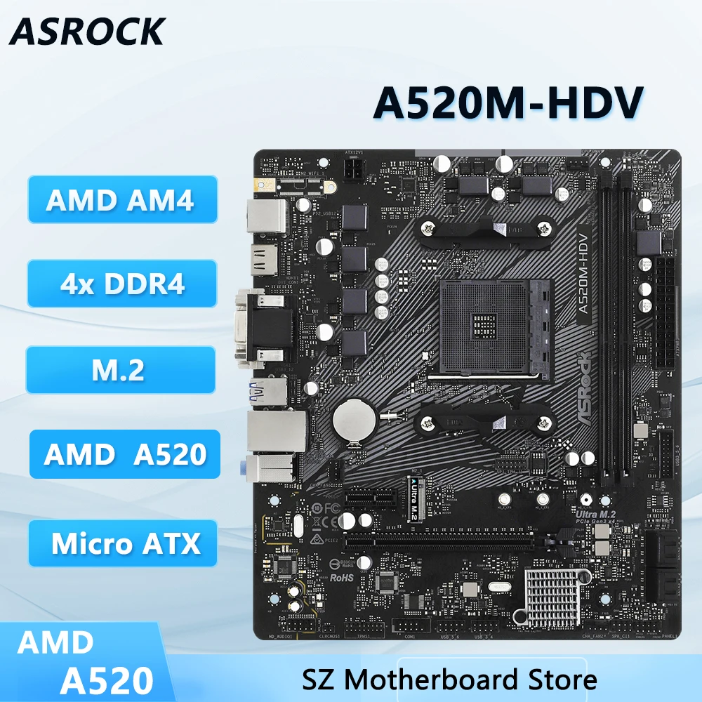 ASROCK A520 A520M Motherboard A520M-HDV Motherboard Socket AM4 DDR4 64GB Micro ATX support 5600 5800 4700 3400 5700 5500 cpu
