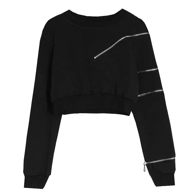 MEXZT Y2K Cropped Hoodies Women Streetwear Black Zipper Sweatshirts Harajuku Hip Hop Korean Long Sleeve Casual Pullovers Tops