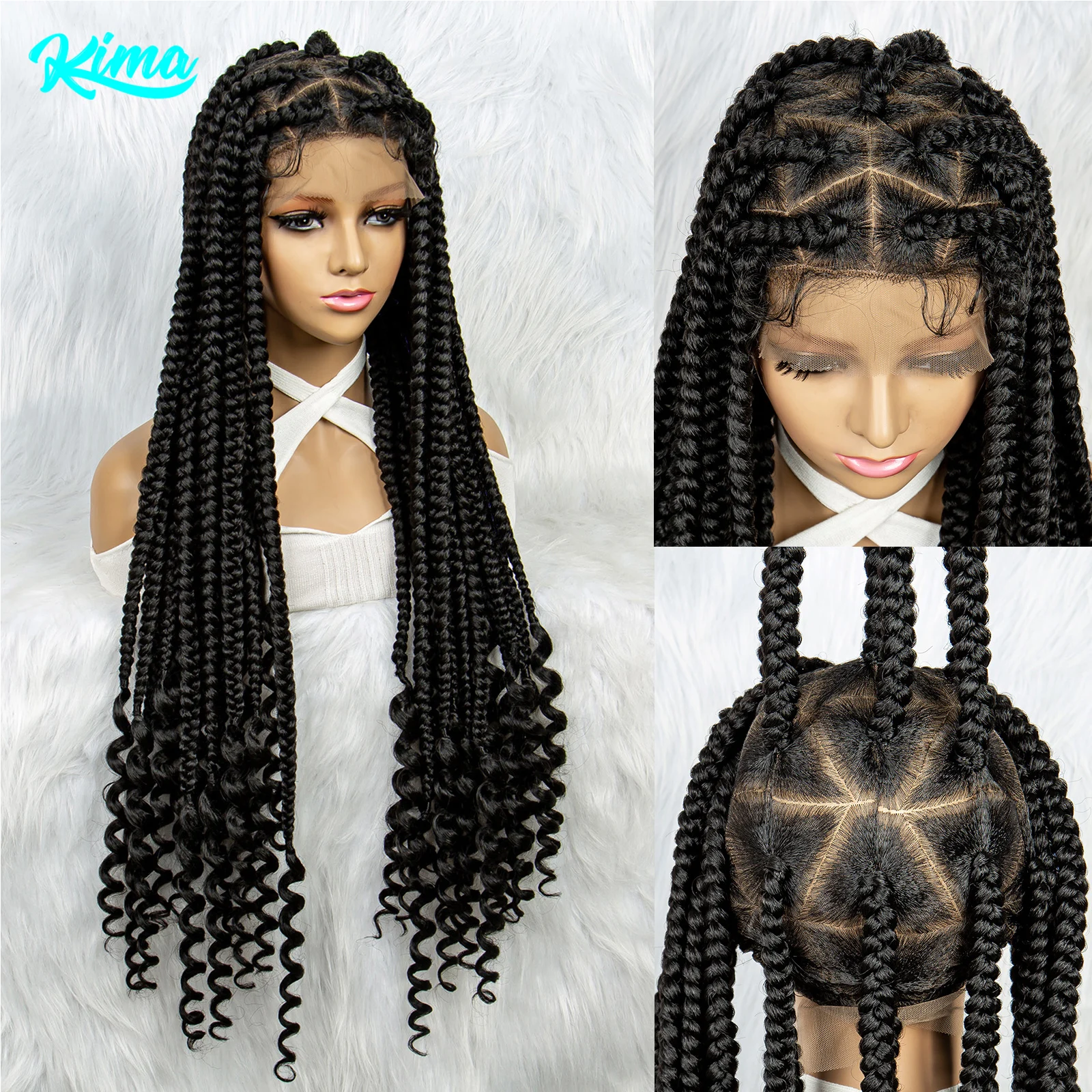 Perruque Lace Front Wig synthétique tressée Cornrow, perruque Full Lace Wig, sans nœuds, pour femmes noires