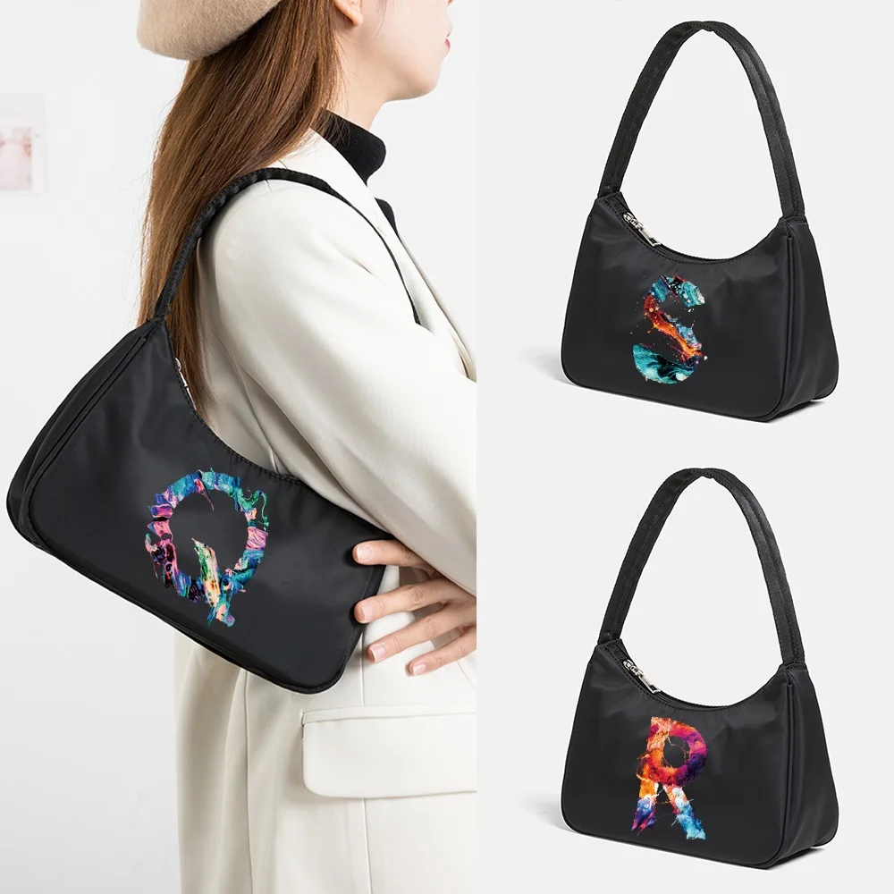 

Underarm Bags Black Single Shoulder Bag Paint Series Mini Phone Purse Multifunctional Shopping Handbag Work Commuting Pouch
