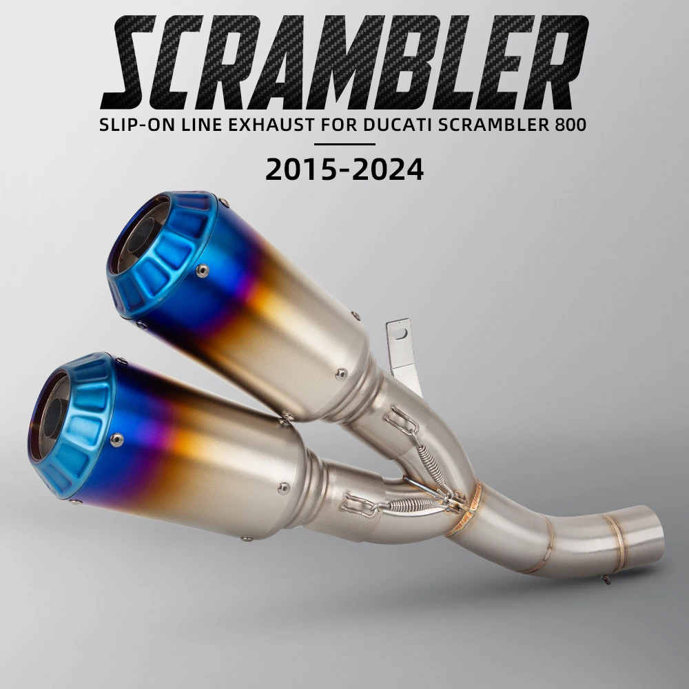 

Slip On Motorcycle Exhaust Escape System Double Hole Middle Link Pipe Connect Two 51mm Muffler For DUCATI Scrambler 800