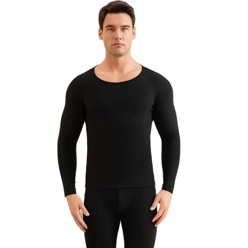 Men Thermal Underwear Set Cashmere Autumn Clothes Autumn Pants Thermal Underwear Large Size Solid Colour Round Neck Long Sleeve