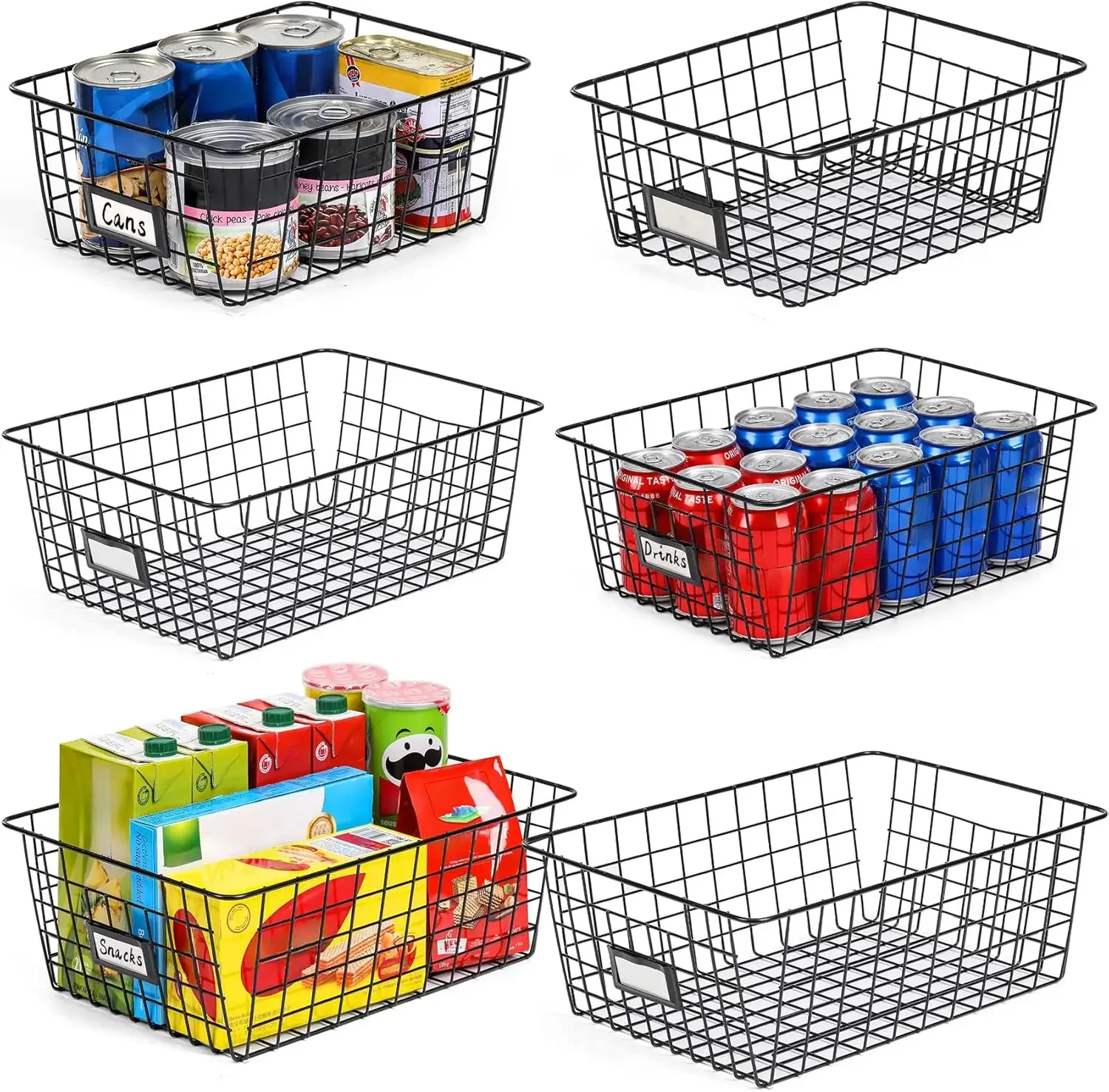 

Six Stackable Wire Baskets for Pantry Kitchen Storage Mix of Sizes