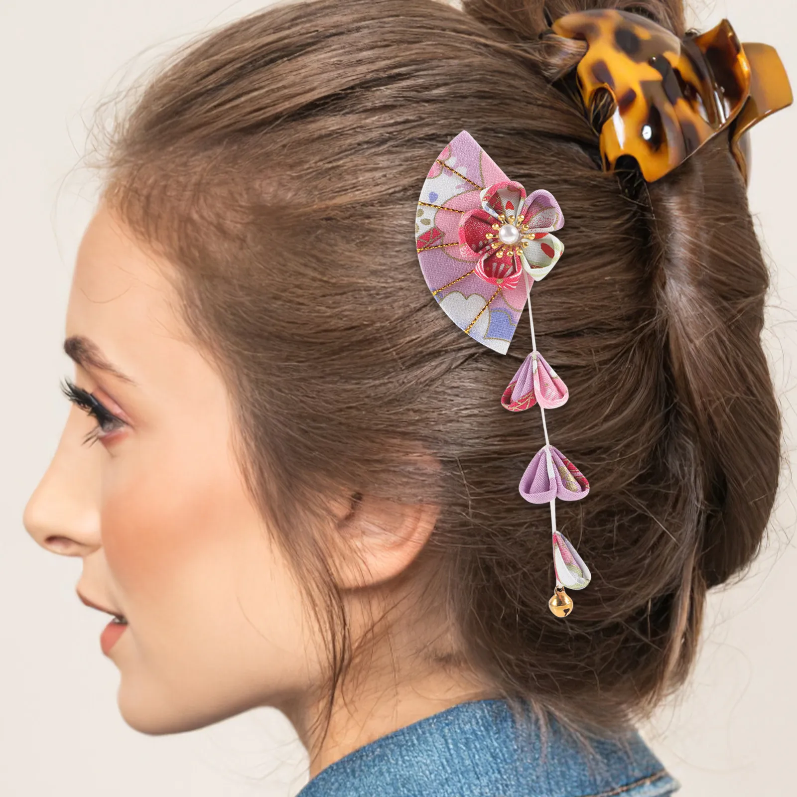 

1 Pair Flower Fan Tassel Hair Clip Japanese Style Hairpins Women Barrette Wedding Birthday Hair Accessories for Girls