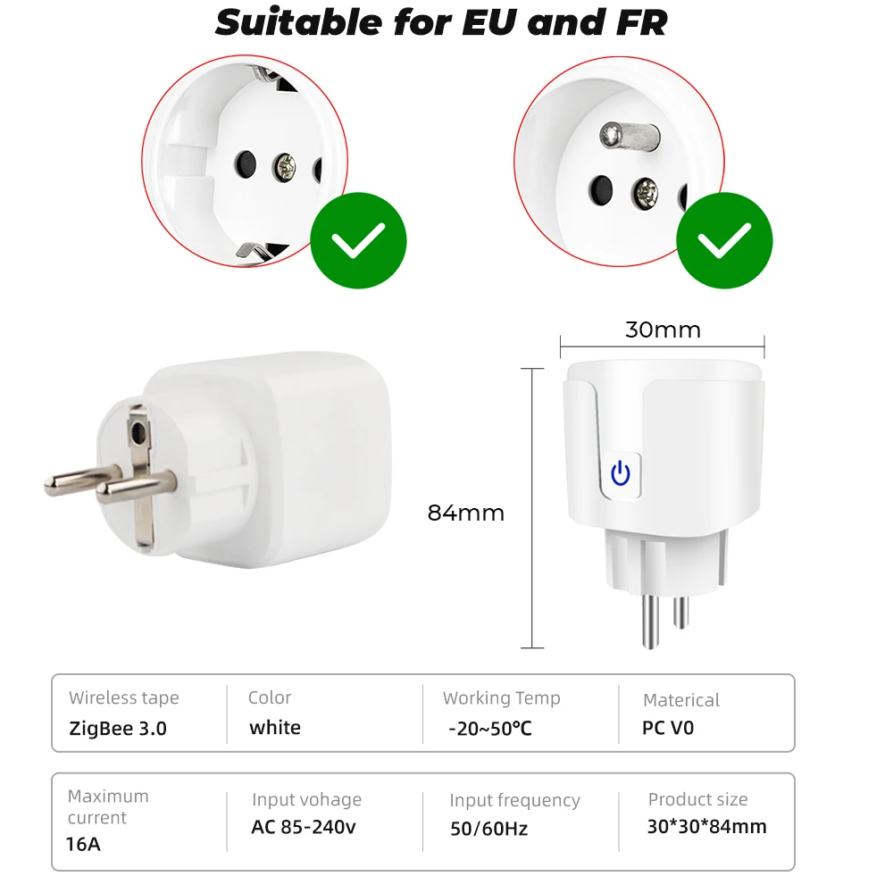 SMATRUL Tuya Zigbee 3.0 Smart Socket EU Plug 16A 220V Outlet Adapter Power Wireless Remote Control Work With Google Home Alexa