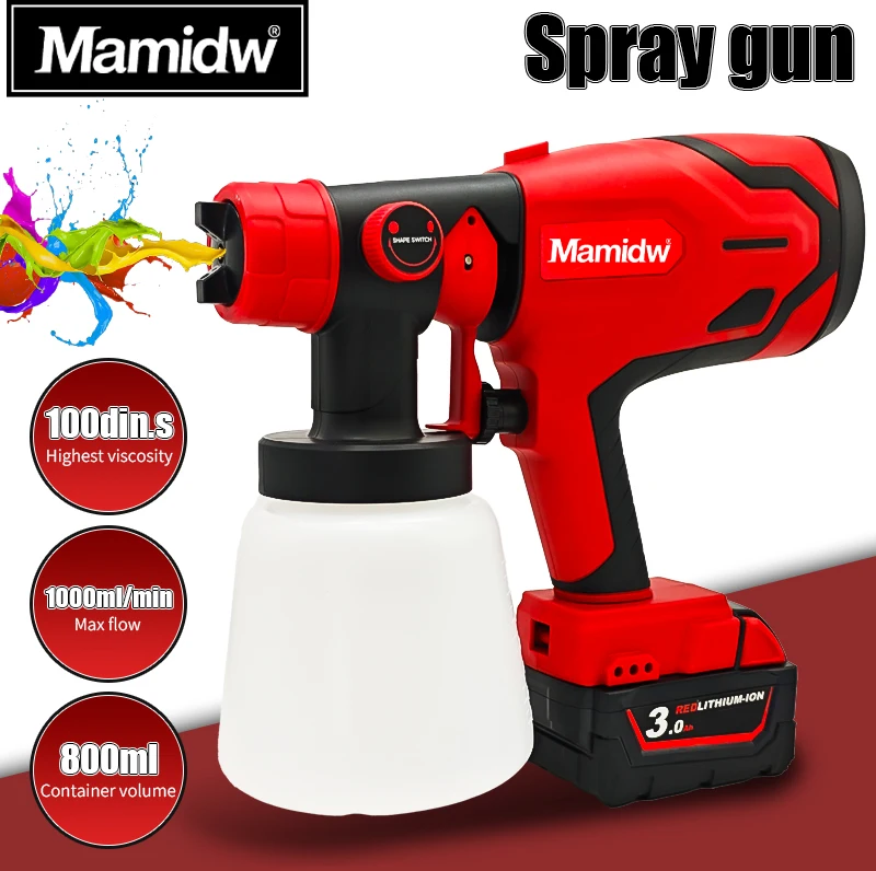 

Mamidw 3000rpm Cordless Lithium Spray Gun, Paint Gun with Brush Motor for Cabinet Car Wall Furniture House Painting (Tools Only)
