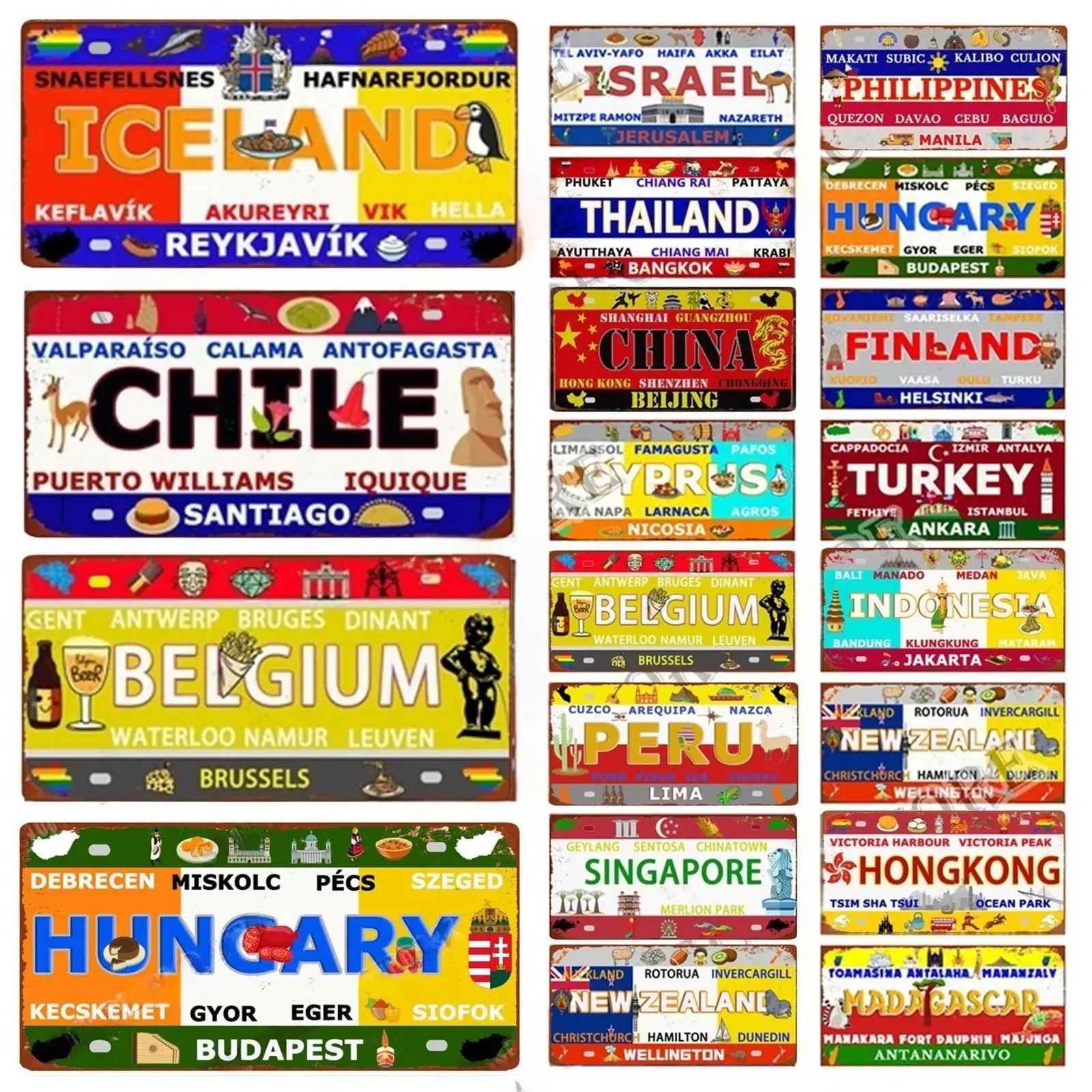 Turkey Greece Israel Iceland Country City Car License Plate Aluminum Sign Plaque For Bar Club Home Man Cave Workshop Decoration