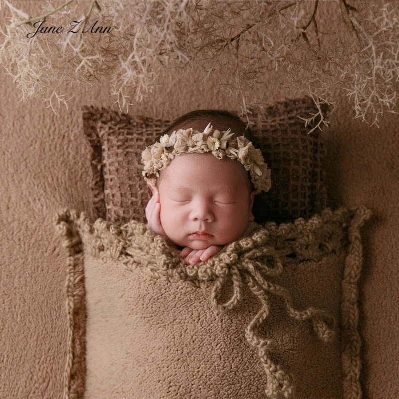 Newborn baby photo props infant lattice bonnet pillow sleeping blanket floral headwear