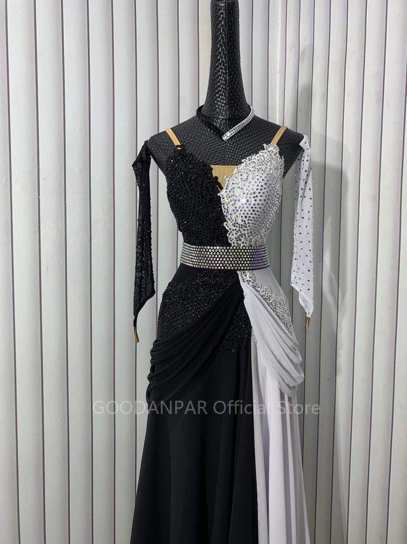 American smooth Ballroom Dance Competition Dresses Dance Costumes Waltz Dress For Dancing Clothes Dance Wear Dress black  white
