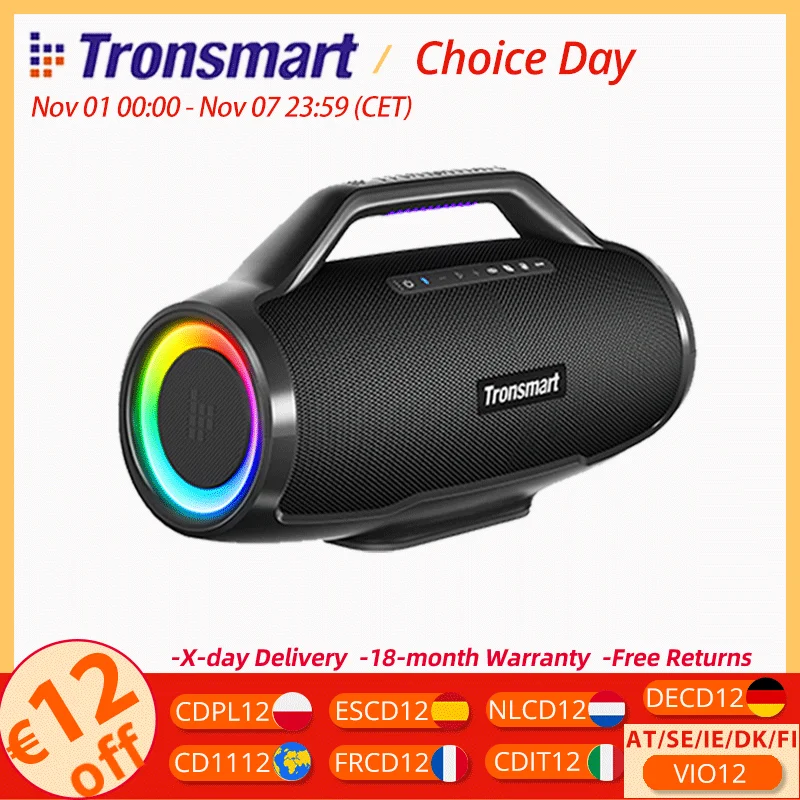 Tronsmart Bang Max Bluetooth 130W Party Speaker with 3 Way Sound System Sync Up 100 + Speakers APP Control Guitar/Mic Input