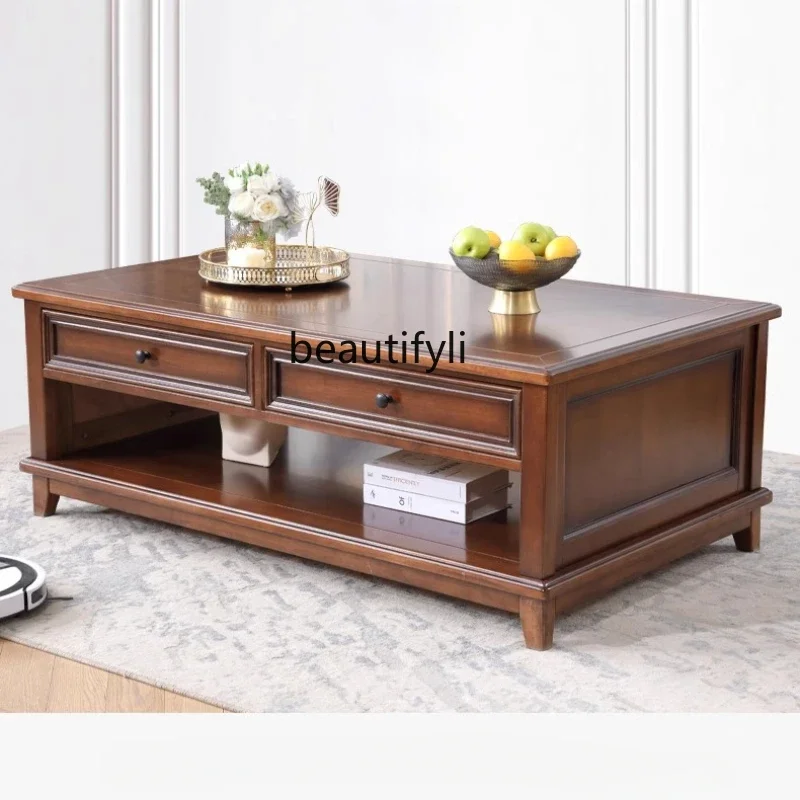 أريكة تخزين مستطيلة ذات ثمانية أدراج قديمة أمريكية قديمة وطاولة قهوة من الخشب الصلب #2