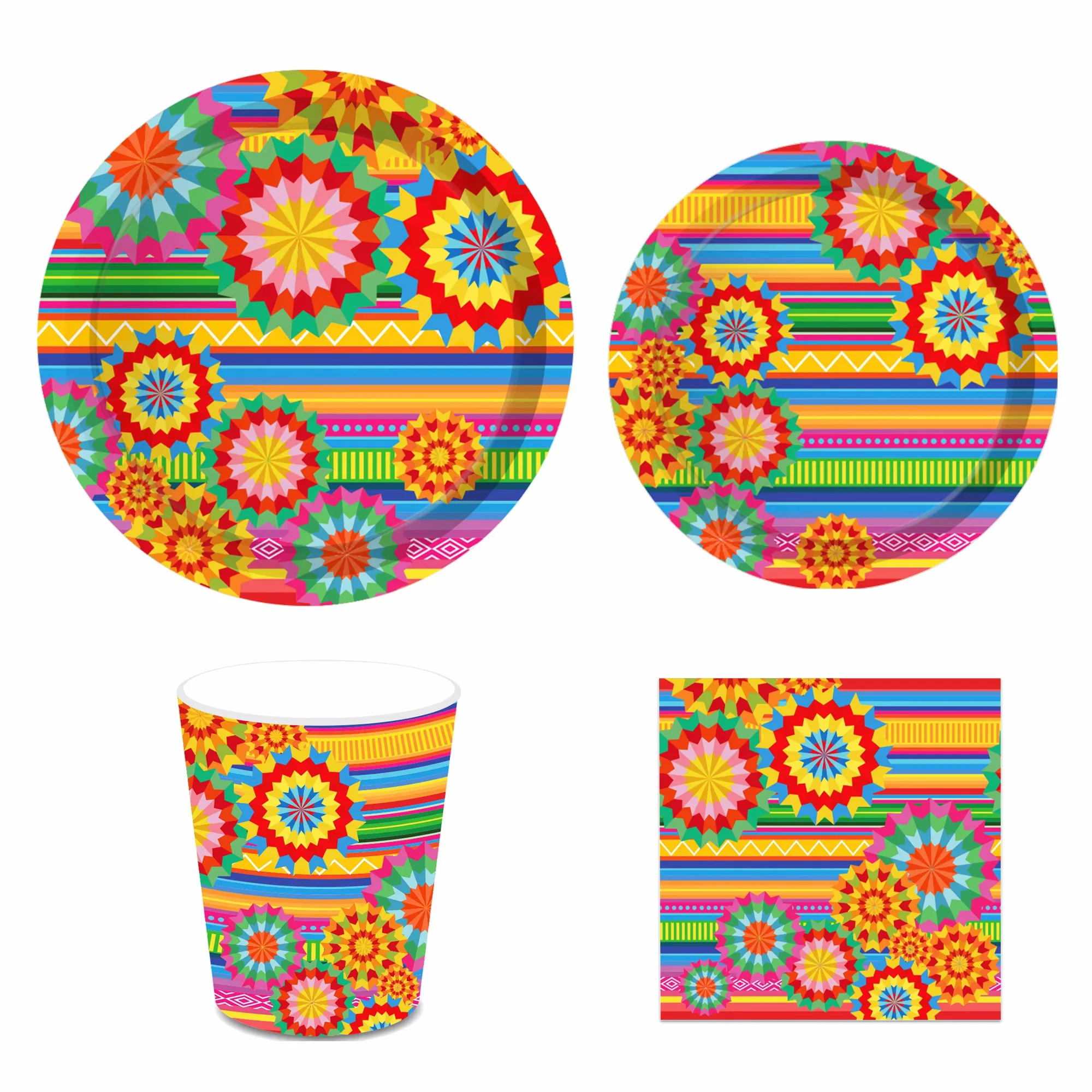 Mexican Fiesta Party Disposable Tableware Sets Paper Plates Cups Napkins Mexican Cinco De Mayo Party Dinnerware Decor