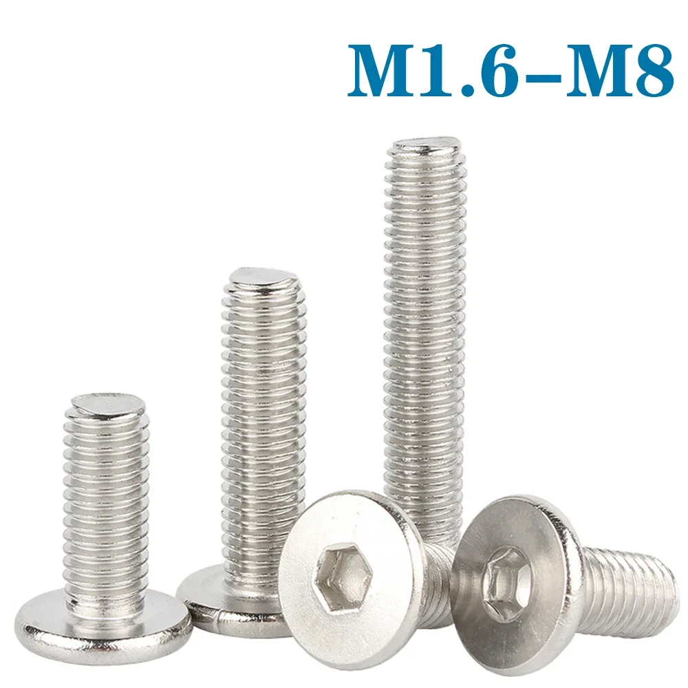 5-50pcs M1.6 M2 M2.5 M3 M4 M5 M6 M8 304 Stainless Steel Hex Hexagon Socket Ultra Thin Flat Wafer Allen Head Bolt Screw