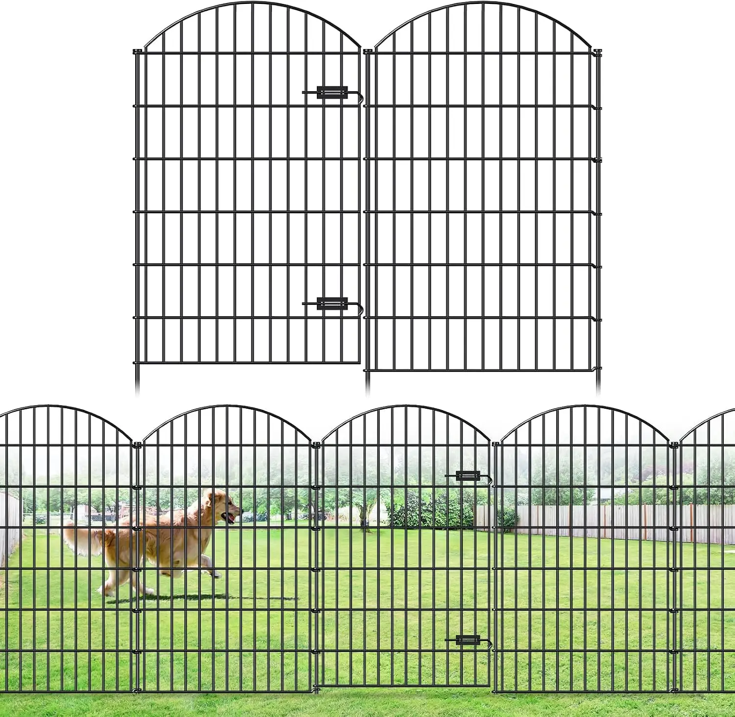 Metal Garden Fence with Gate 48 in x 20.3 ft, No-Dig Outdoor Dog Fence | 1 Gate + 7 Panels, Tall Garden Fencing for Large