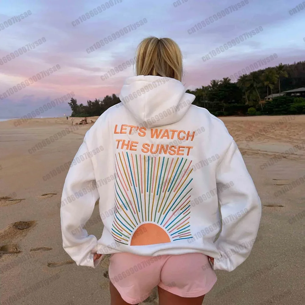 Popular Womens Streetwear Let's Watch The Sunset Print Hoodie Adult Kids Daywear Sweatshirt  Breathable Quick-dry Summer Autumn