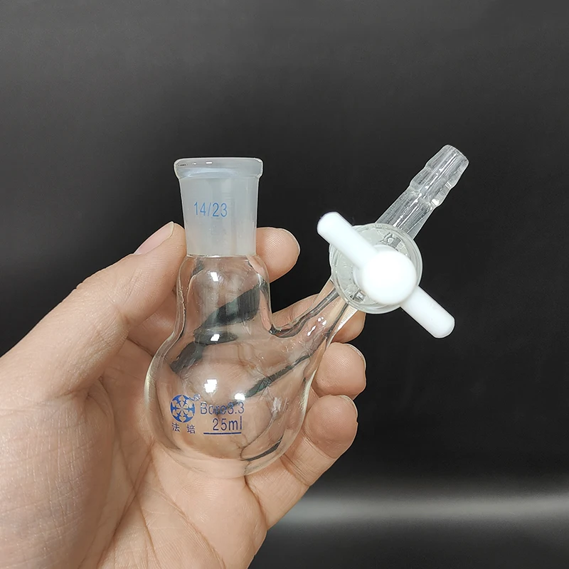 FAPE Single standard ground mouth reaction ball bottle,Capacity 25mL,Joint 14/23,PTFE switch valve,Reaction flask