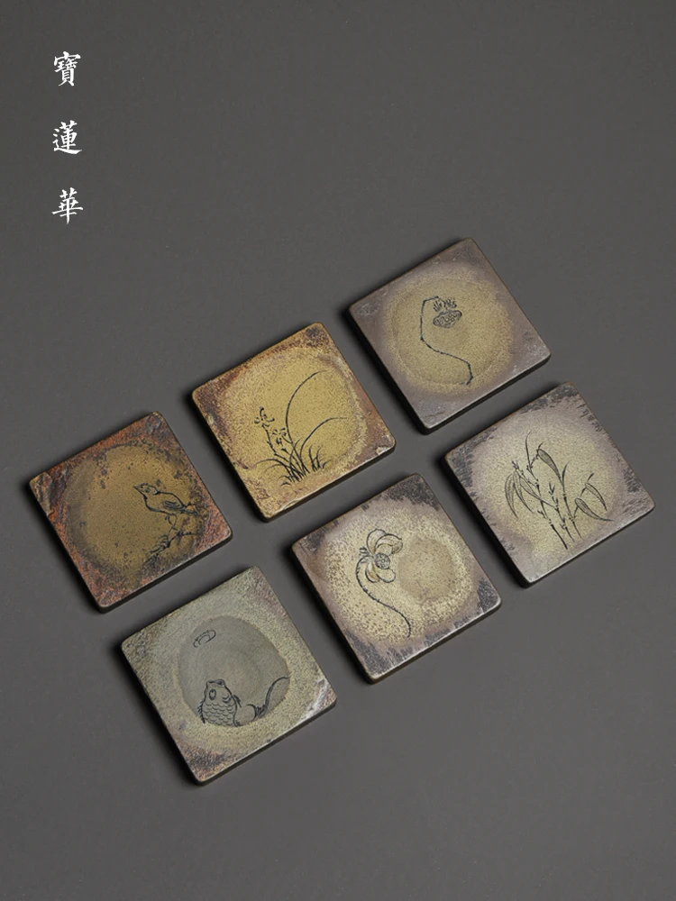 

Hand Carved Xuanzhou Inkstone l Stone Coaster Cup Mat Tea Tray Dry Puff Cultivation Stone Pad Tea Tools Accories
