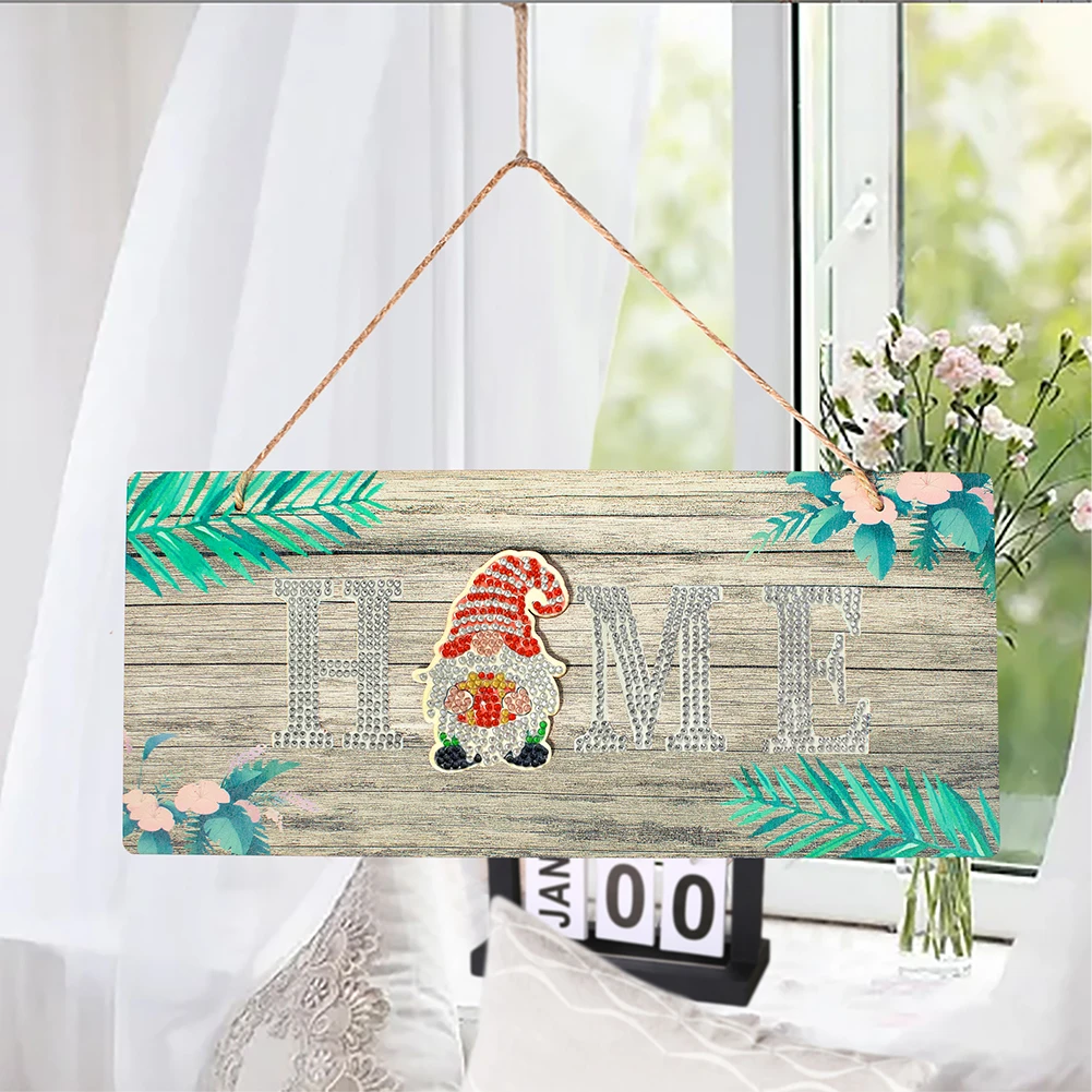 

2D Flat Pattern DIY Diamond Art Painting Hanging Pendant Kits Gnome Cross Flower Diamond Art Hanging Signs for Home & Garden
