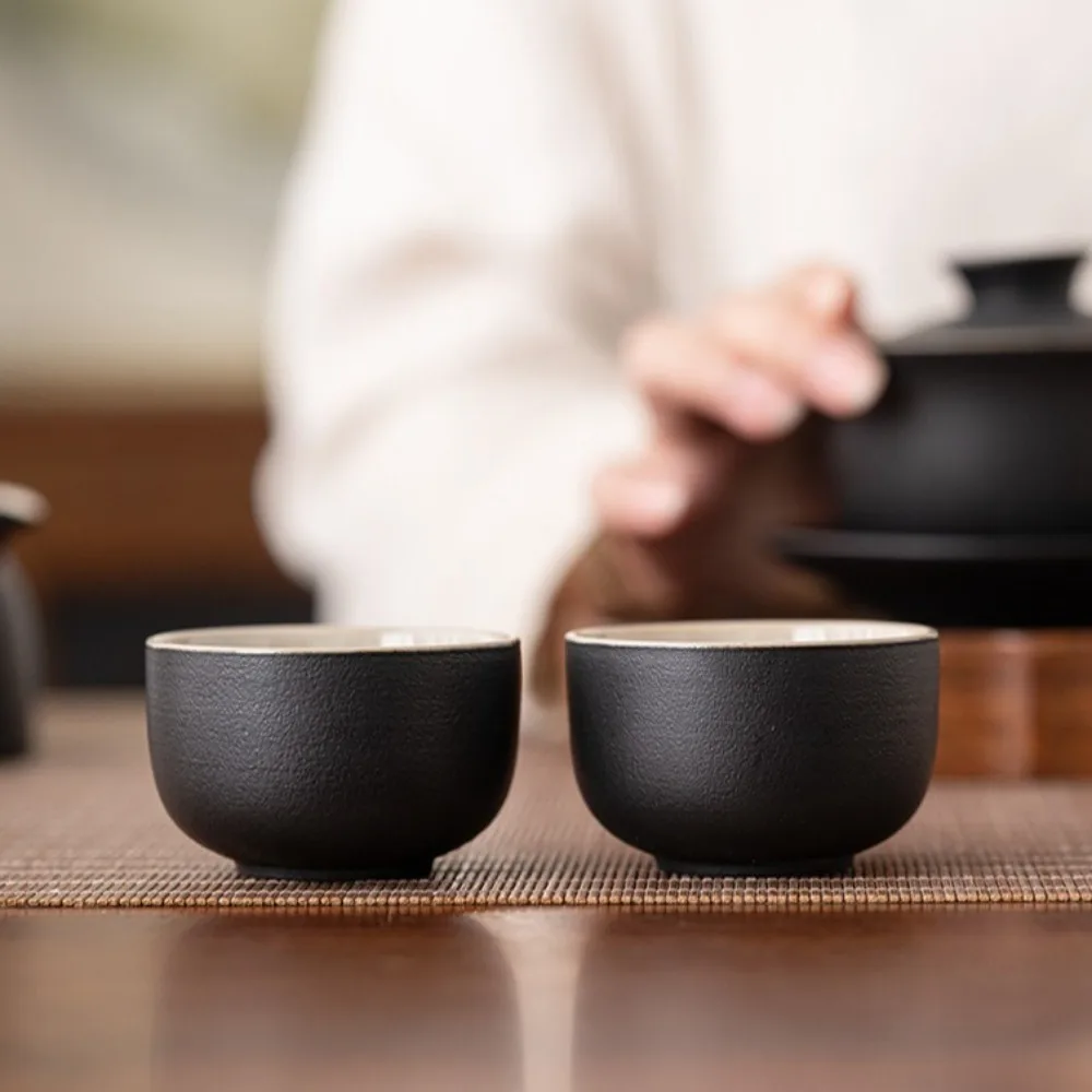 

6PCS Tea Pair Set Retro Tea Cup Heat-resistant Handmade Tea Bowl Black Luxury Single Cup Home