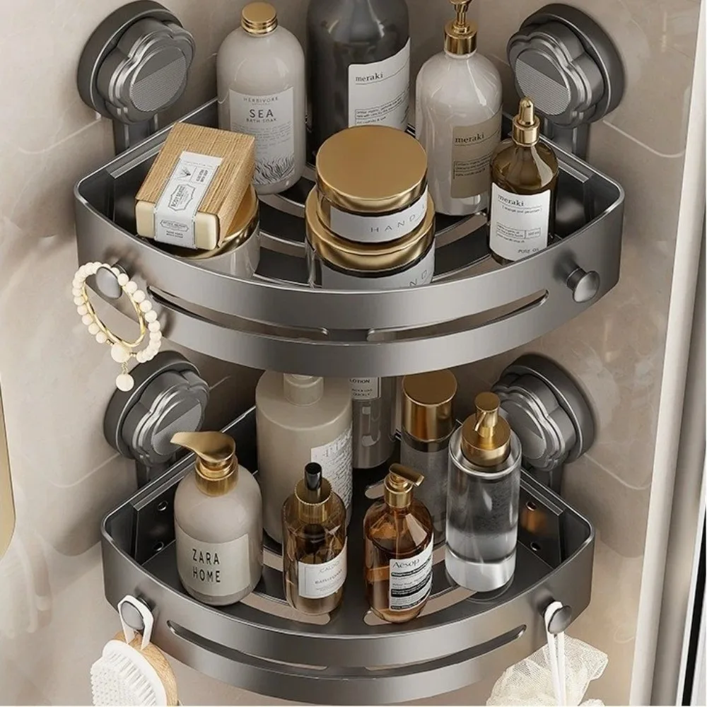 Suction Cup Bathroom Shelf Strong Load-bearing Wall Mounted Triangle Storage Shelf Without Punching Bathroom Suction Cup Rack